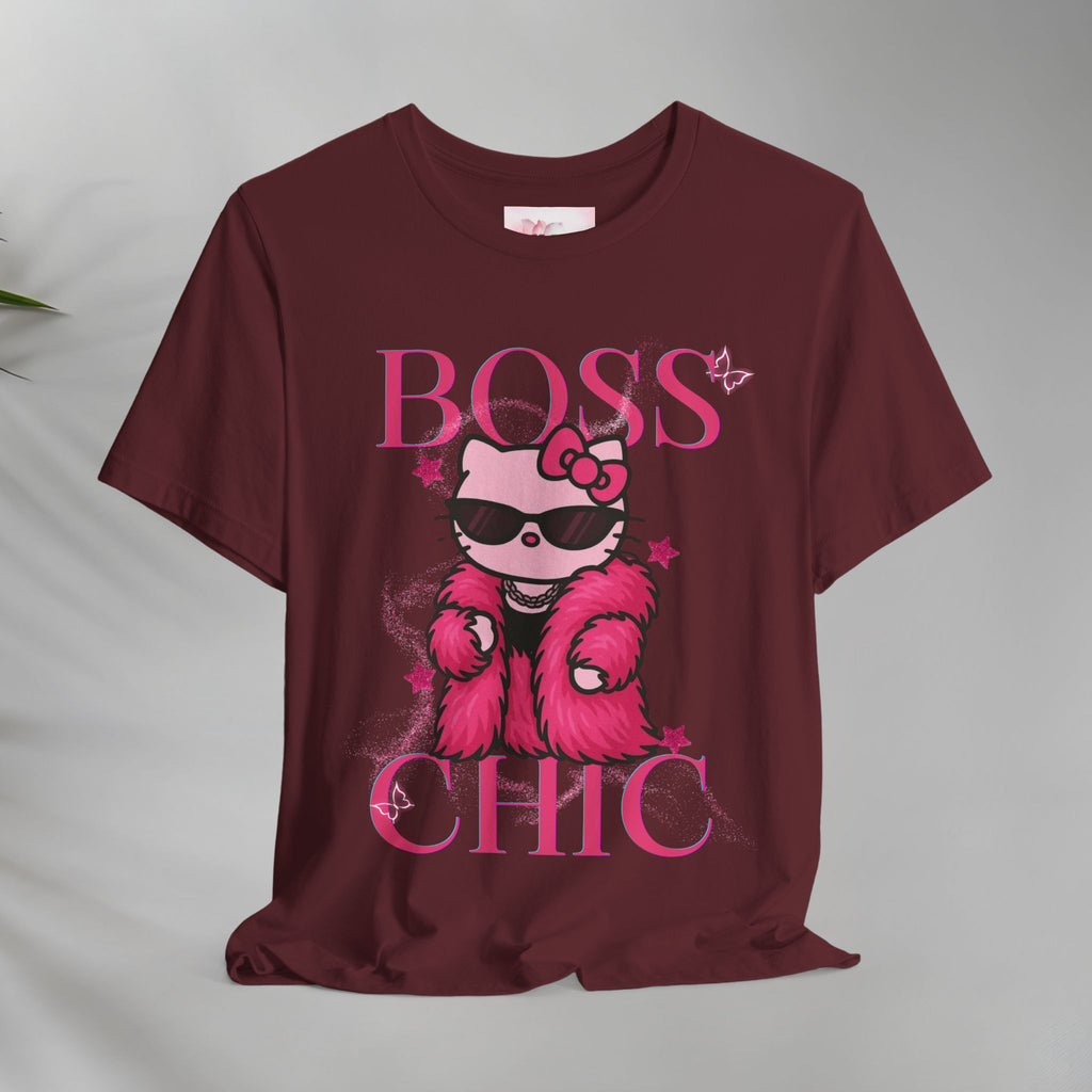 Hello Kitty Boss Chic Tee | Cute Pink Kitty in Fur Coat, Sunglasses