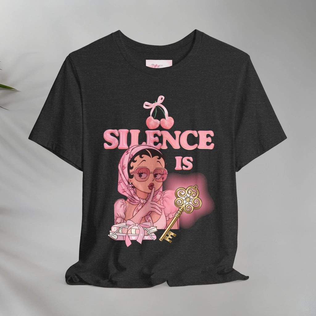 Silence Is key Tee | Pink Retro Girl Illustration, Cherry Motif
