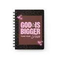 Journal — God Is Bigger Than Your Fear Spiritual Spiral Notebook (Leopard Print, Pink Typography)