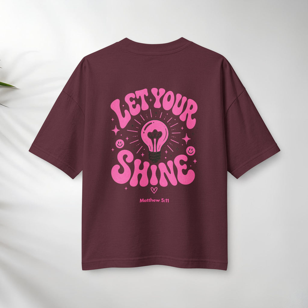 Let Your Shine T‑Shirt — Inspirational Pink Lightbulb Graphic (Matthew 5:16)