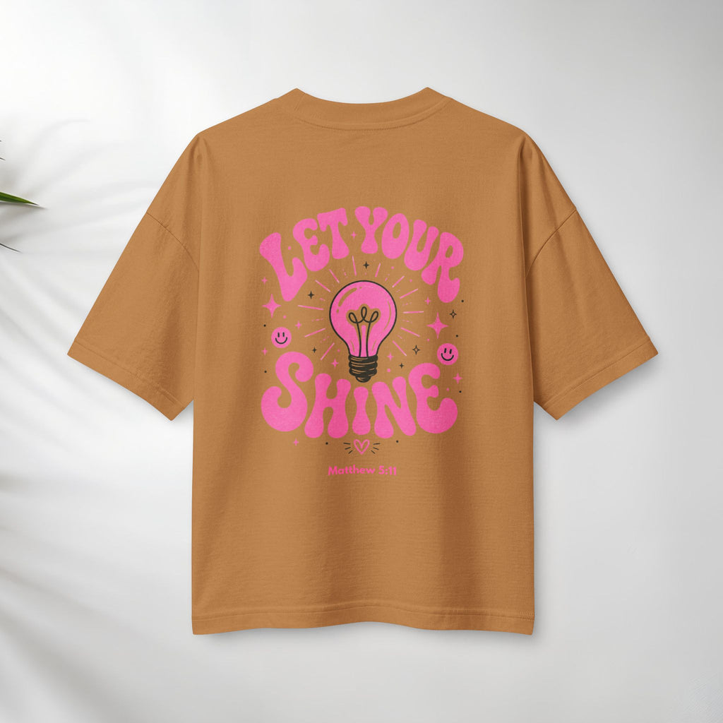 Let Your Shine T‑Shirt — Inspirational Pink Lightbulb Graphic (Matthew 5:16)