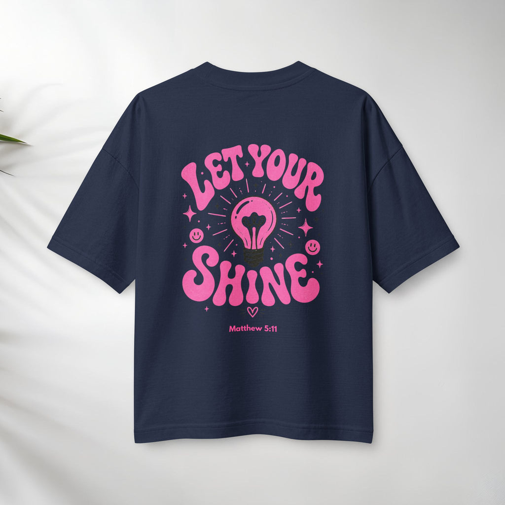 Let Your Shine T‑Shirt — Inspirational Pink Lightbulb Graphic (Matthew 5:16)