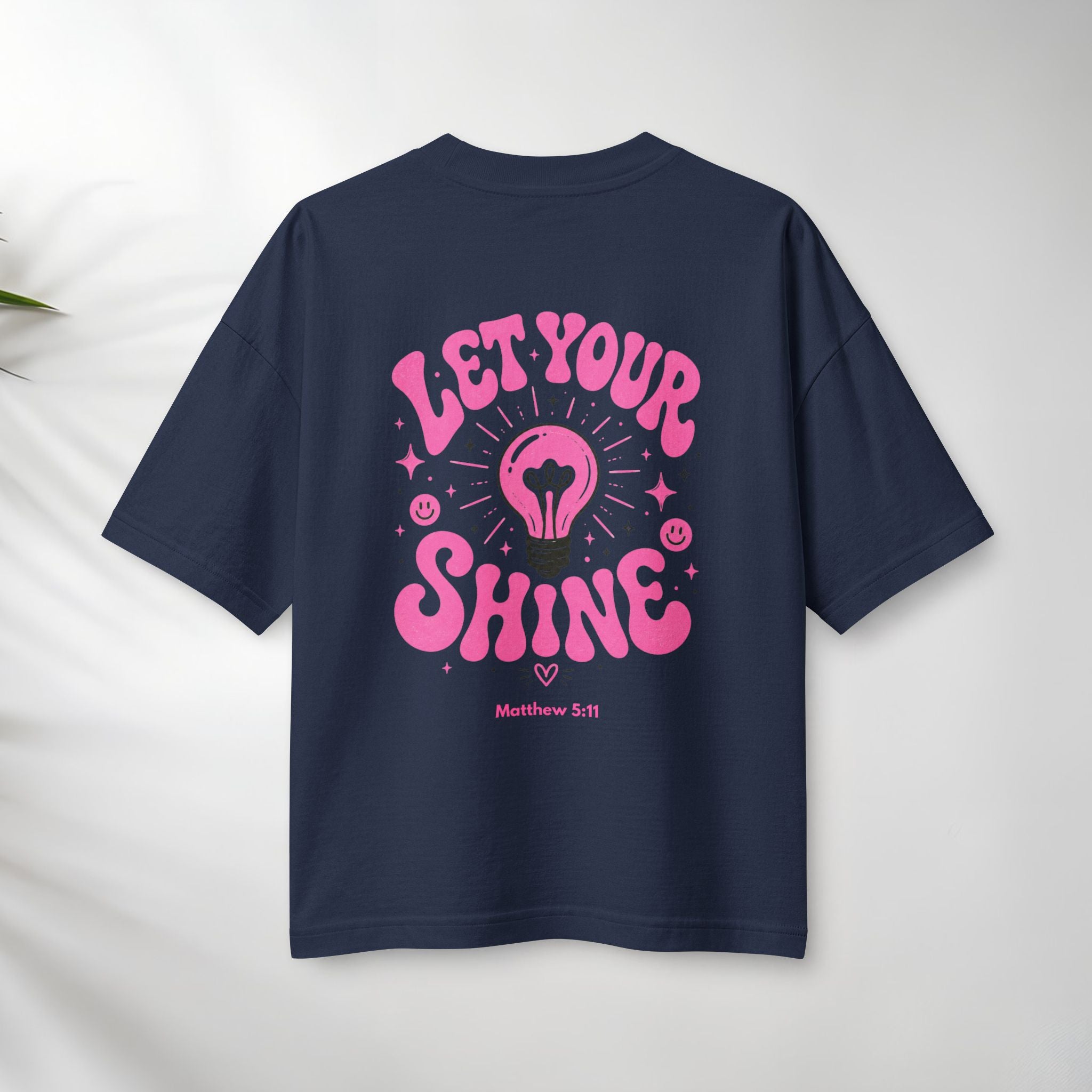 Let Your Shine T‑Shirt — Inspirational Pink Lightbulb Graphic (Matthew 5:16)