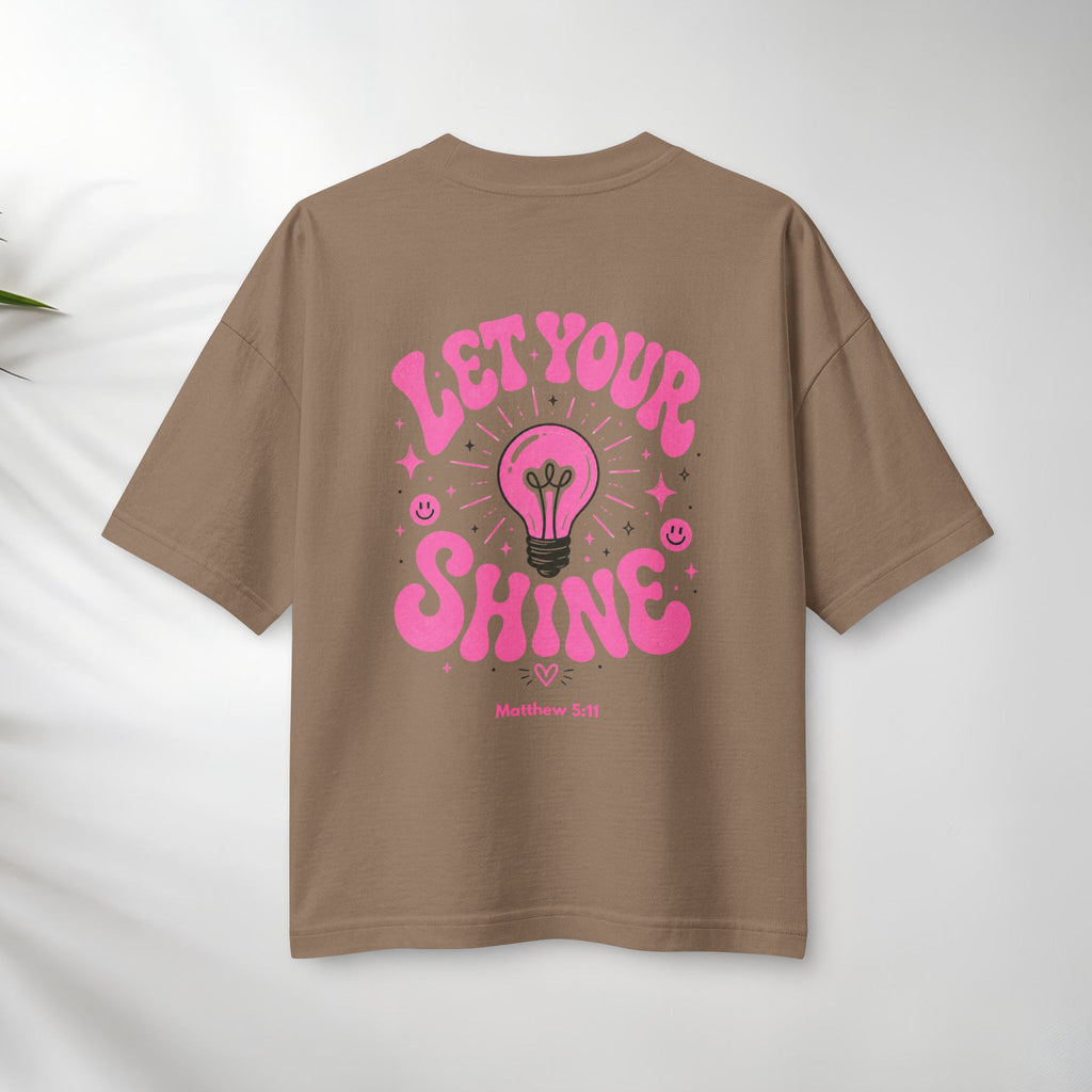 Let Your Shine T‑Shirt — Inspirational Pink Lightbulb Graphic (Matthew 5:16)