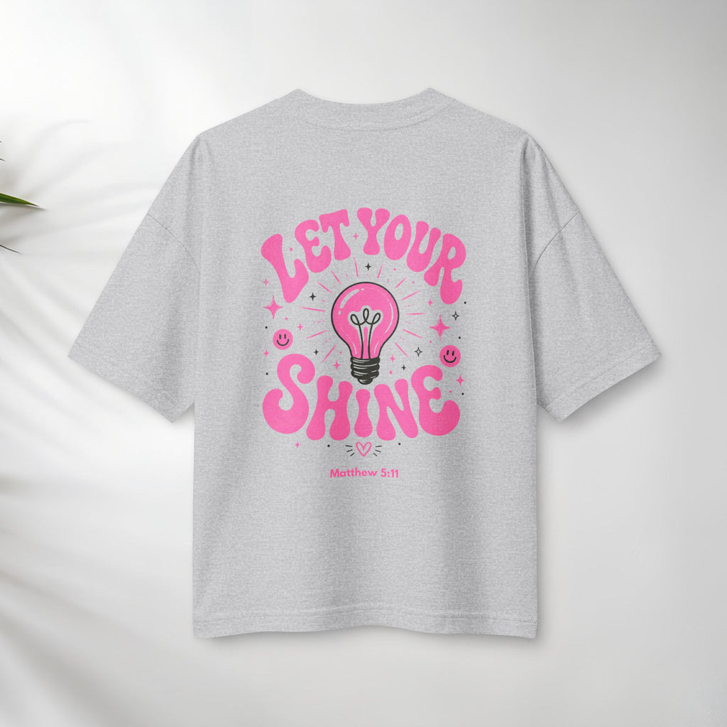 Let Your Shine T‑Shirt — Inspirational Pink Lightbulb Graphic (Matthew 5:16)