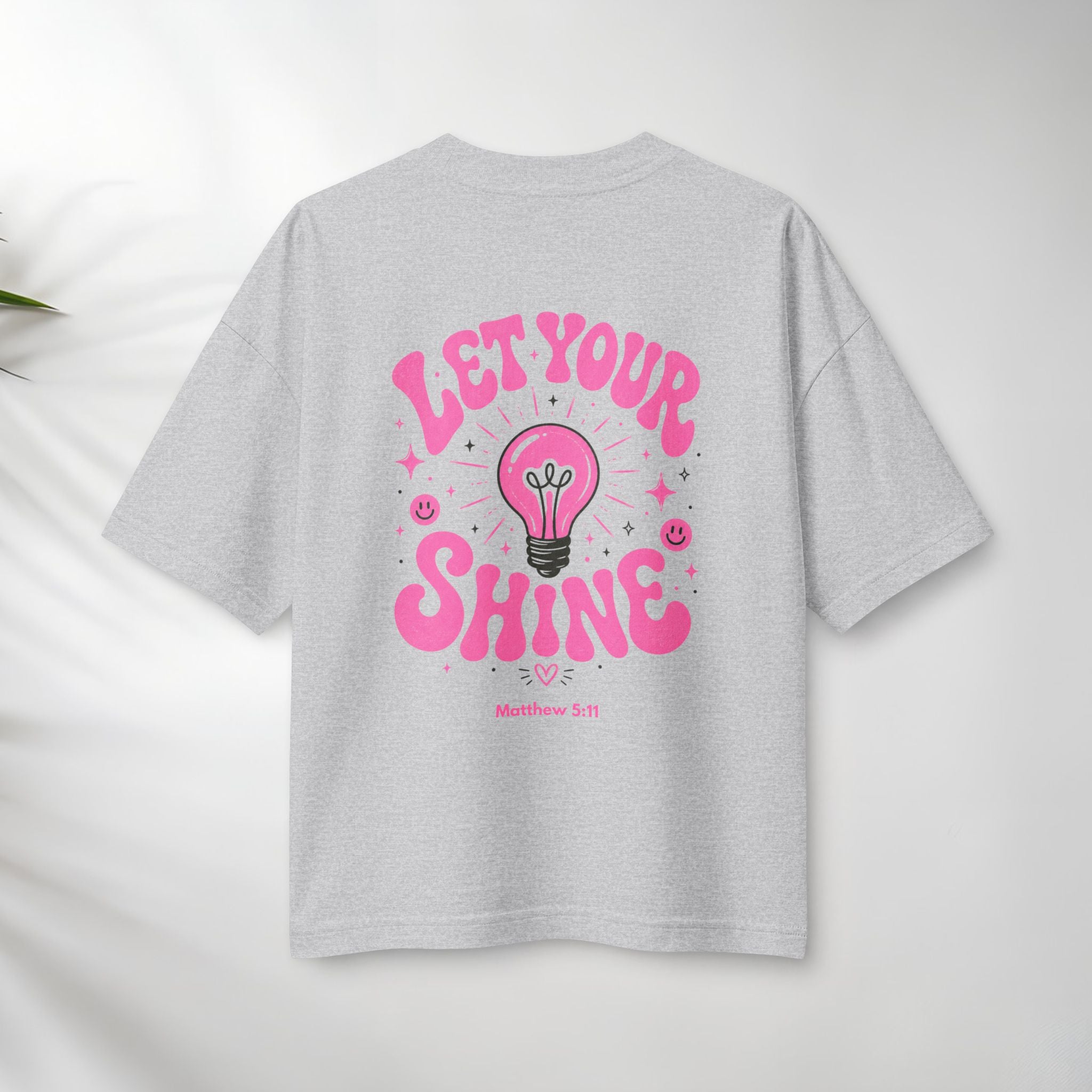 Let Your Shine T‑Shirt — Inspirational Pink Lightbulb Graphic (Matthew 5:16)