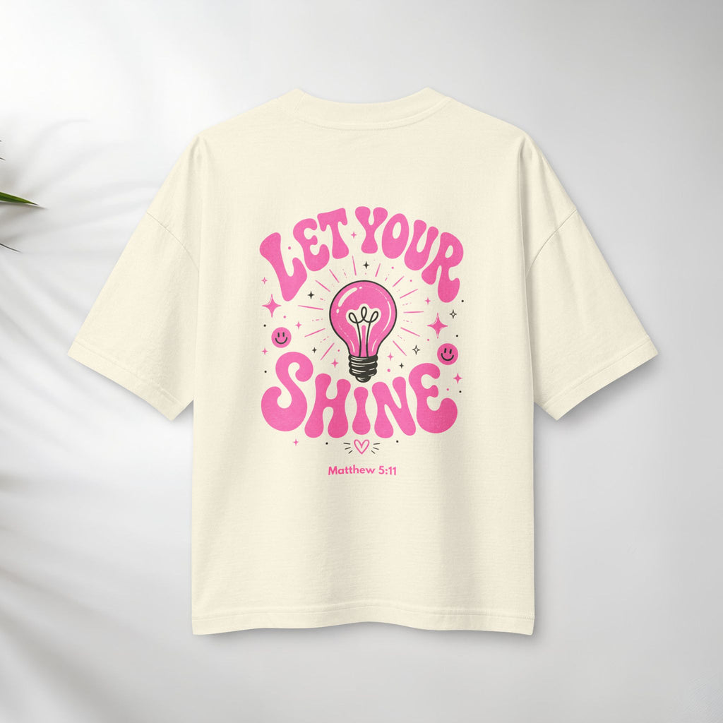 Let Your Shine T‑Shirt — Inspirational Pink Lightbulb Graphic (Matthew 5:16)