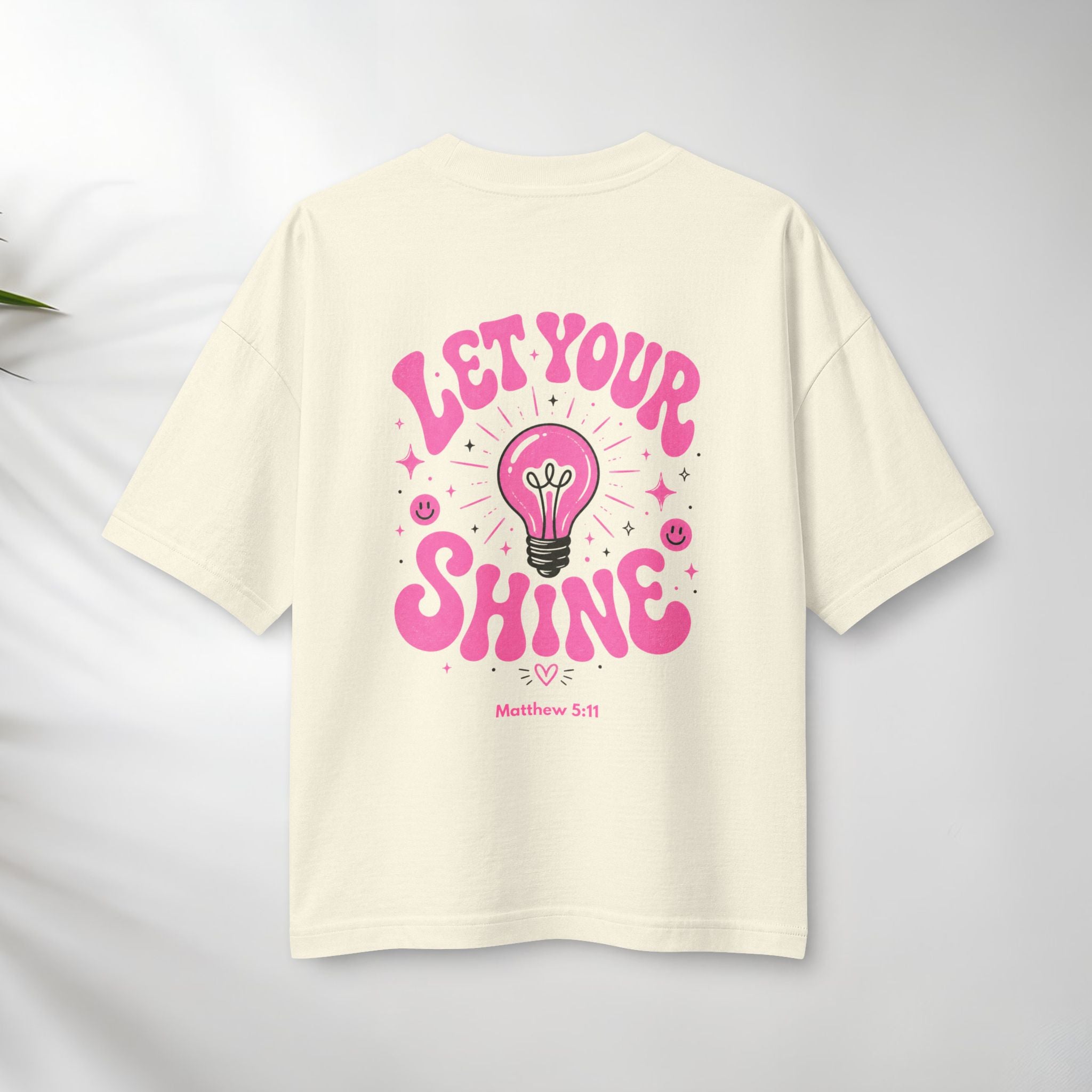 Let Your Shine T‑Shirt — Inspirational Pink Lightbulb Graphic (Matthew 5:16)