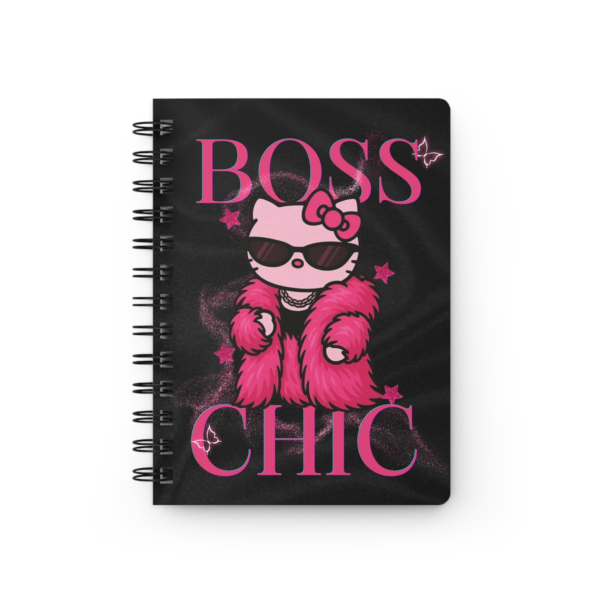 Hello Kitty Boss Chic Spiral Bound Journal | Pink Furry Coat, Sunglasses