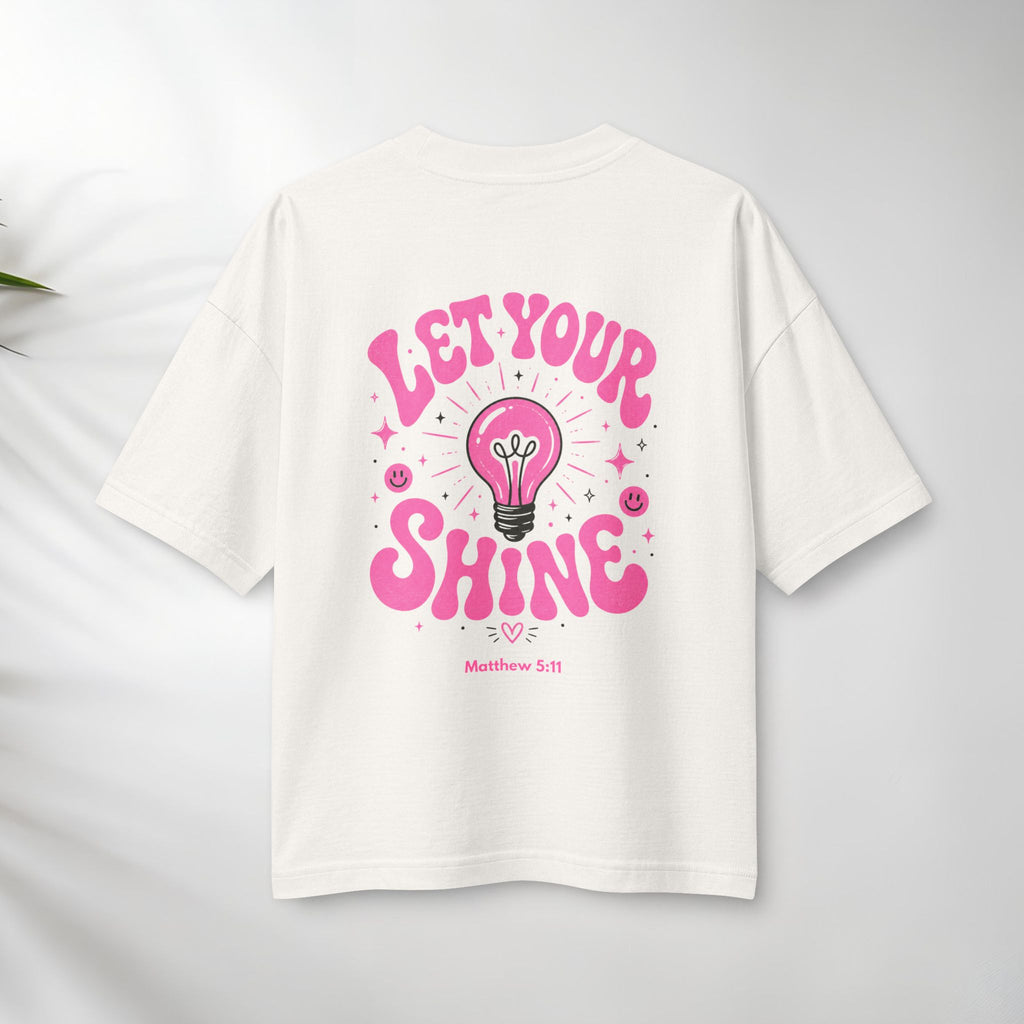 Let Your Shine T‑Shirt — Inspirational Pink Lightbulb Graphic (Matthew 5:16)