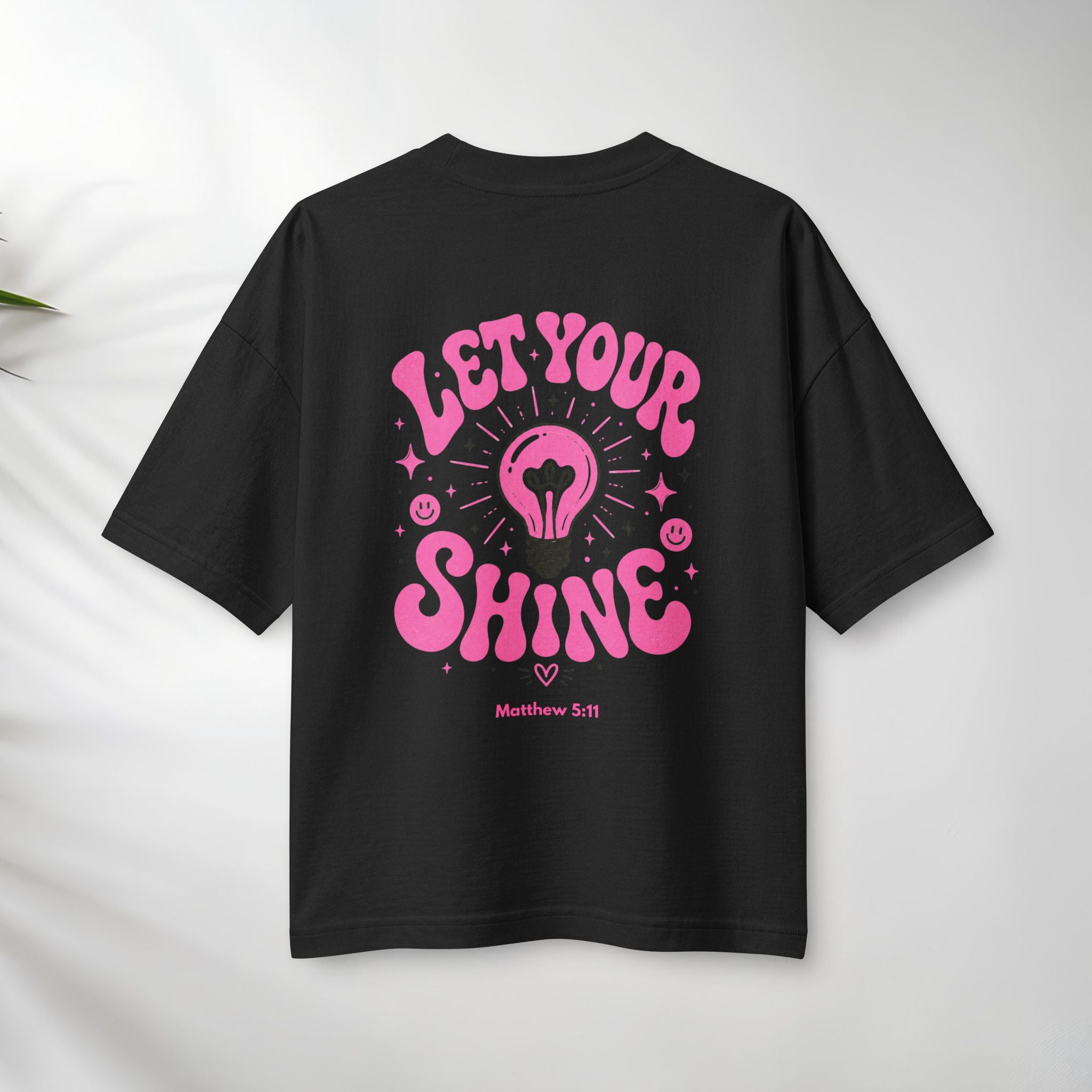 Let Your Shine T‑Shirt — Inspirational Pink Lightbulb Graphic (Matthew 5:16)