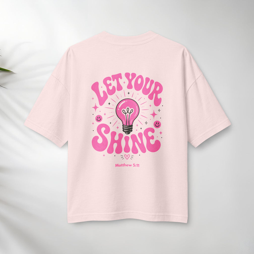 Let Your Shine T‑Shirt — Inspirational Pink Lightbulb Graphic (Matthew 5:16)